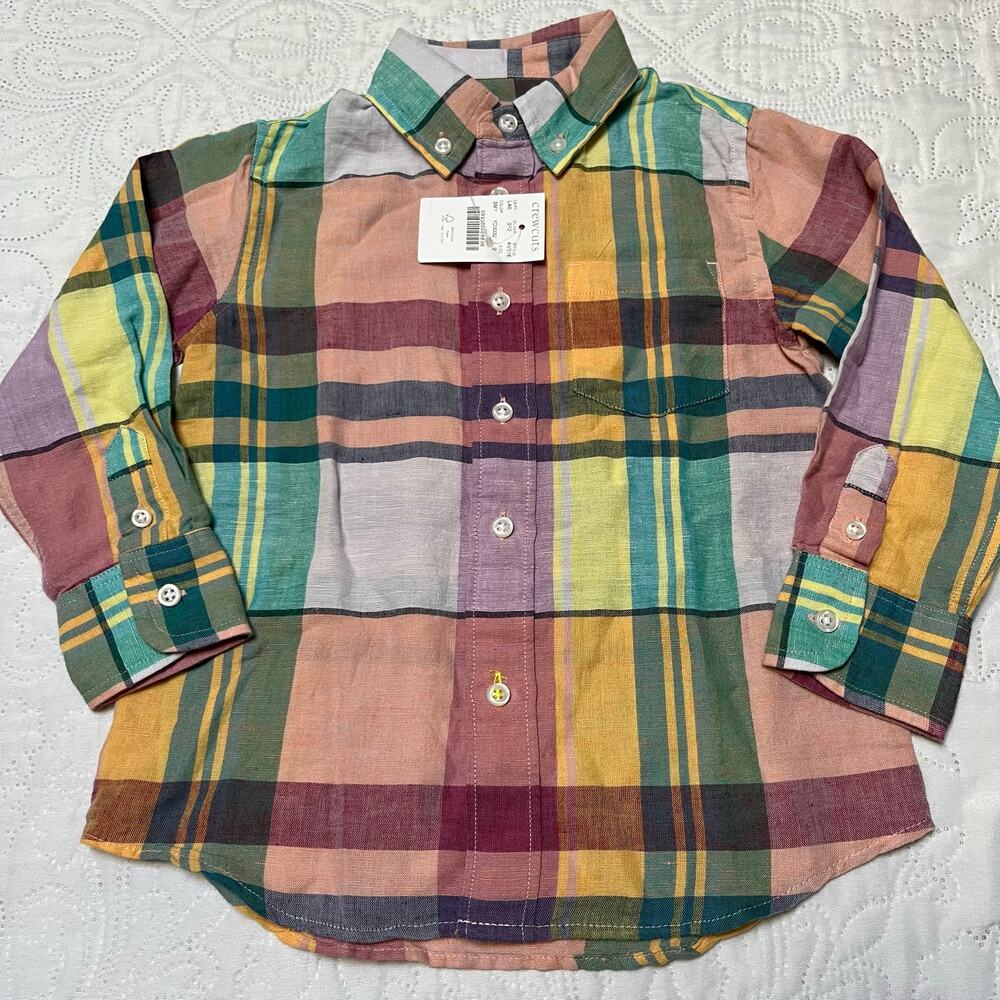 NWT Crewcuts Madras Plaid Linen Blend Dress Shirt Size 2 - Picture 5 of 7